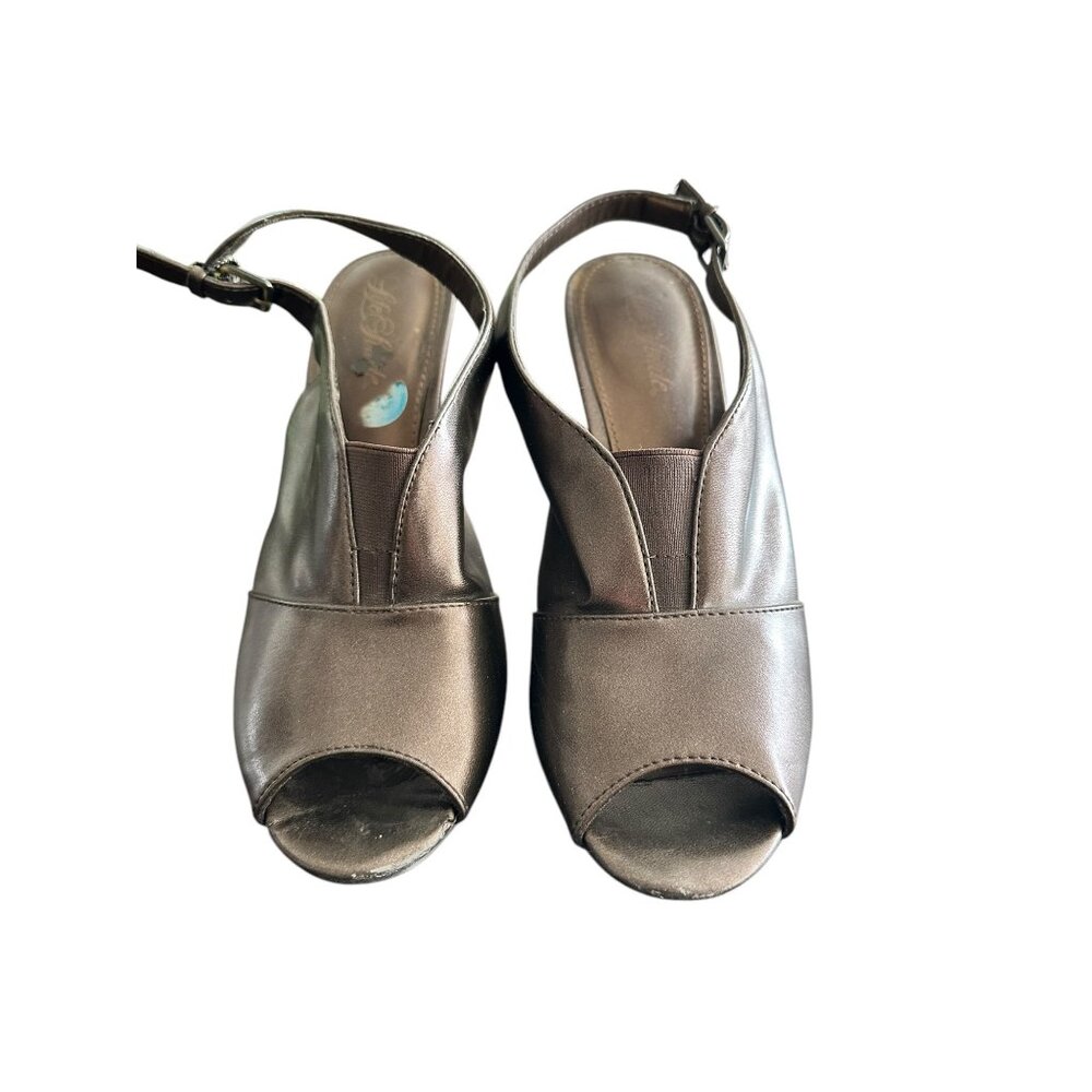 Brown Open-Toe Slingback Heels With Adjustable Strap 4-Inch Heel Man-Made Materi